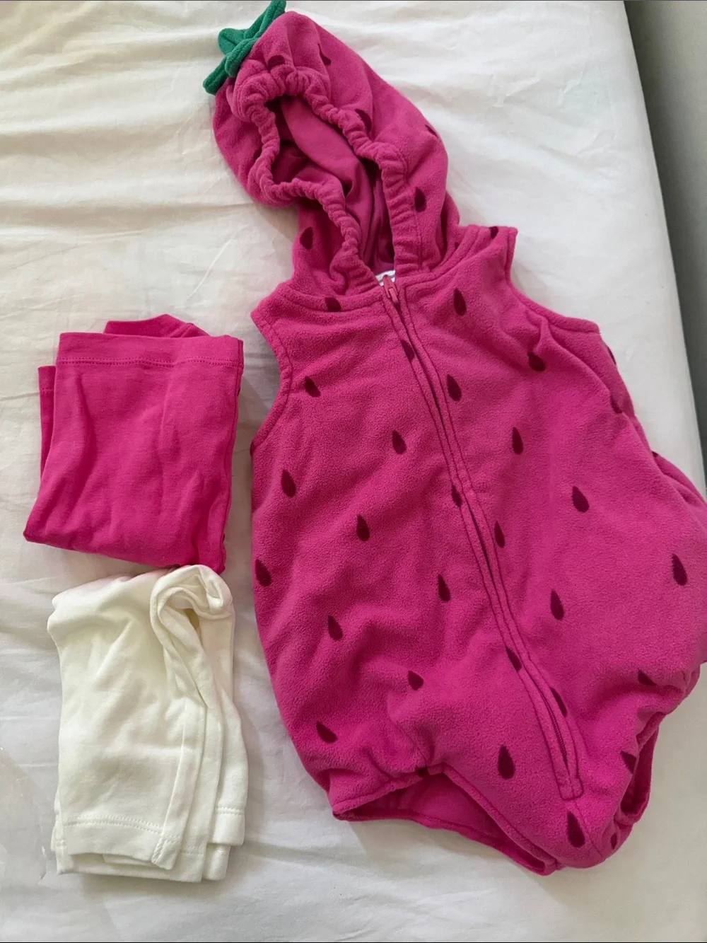 Carter's Pink Strawberry Hooded Costume Set with White Leggings - Picture 3 of 3